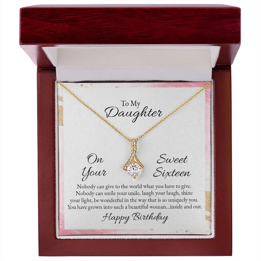 To My Daughter Your Gift to the World Ribbon Necklace Gold Tone Luxury Box